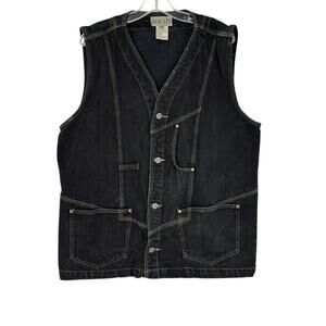 Vintage 90's Black Denim Vest Streetwear Workwear Results Cotton Mens Medium